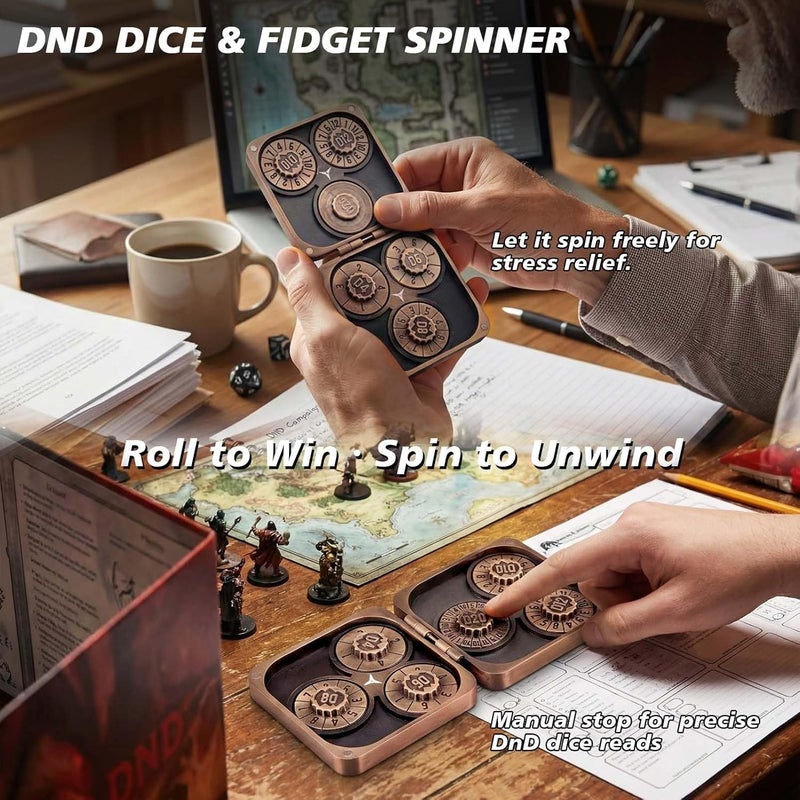 Haxtec Spinner Dice 7-in-1 Metal DND Dice Set Unique Dice Spinner Antique Compatible with Dungeons and Dragons in Magnetic Iron Box DND Gifts RPG Role Playing Rotate Gaming Dice - Image 3